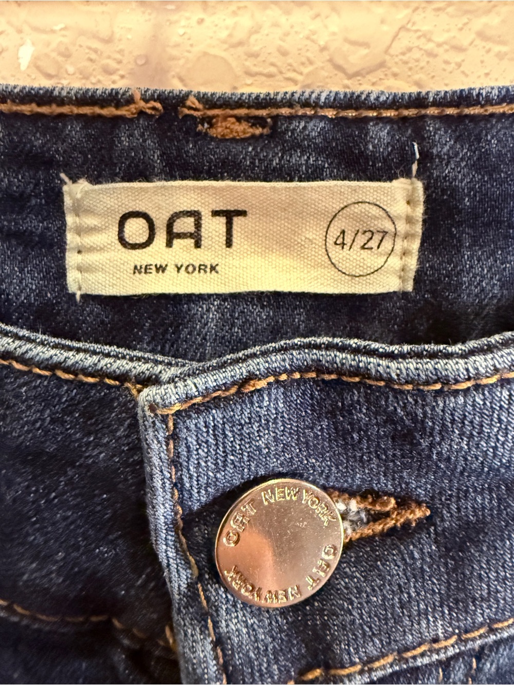 Oat New York Women’s Dark Blue Wide-Leg Jeans with Rhinestone Slash Pockets Sz 4 - Picture 7 of 11